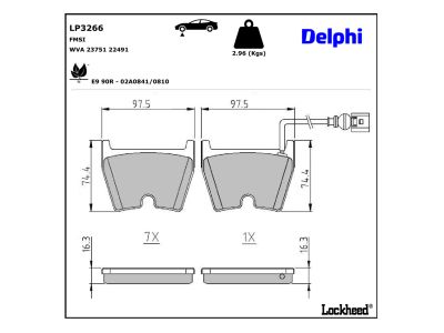 Juego de 4 pastillas de freno (Almohadilla de freno) DELPHI ref. LP3266