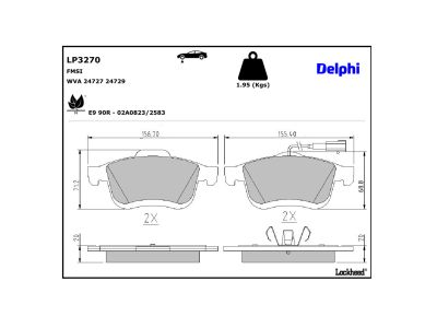 Juego de 4 pastillas de freno (Almohadilla de freno) DELPHI ref. LP3270