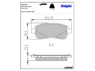 Juego de 4 pastillas de freno (Almohadilla de freno) DELPHI ref. LP3279