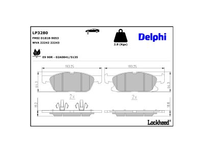 Juego de 4 pastillas de freno (Almohadilla de freno) DELPHI ref. LP3280