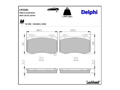 Jogo de 4 pastilhas de travão DELPHI ref. LP3281