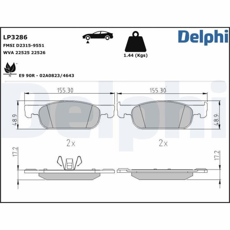 Juego de 4 pastillas de freno (Almohadilla de freno) DELPHI ref. LP3286