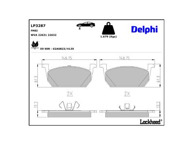 Juego de 4 pastillas de freno (Almohadilla de freno) DELPHI ref. LP3287