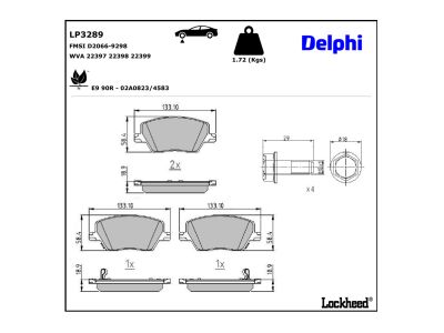 Juego de 4 pastillas de freno (Almohadilla de freno) DELPHI ref. LP3289