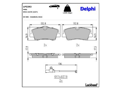 Juego de 4 pastillas de freno (Almohadilla de freno) DELPHI ref. LP3292