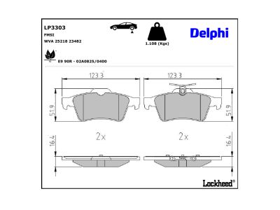 Juego de 4 pastillas de freno (Almohadilla de freno) DELPHI ref. LP3303