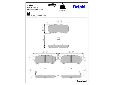 Jeu de 4 plaquettes de frein DELPHI ref. LP3305