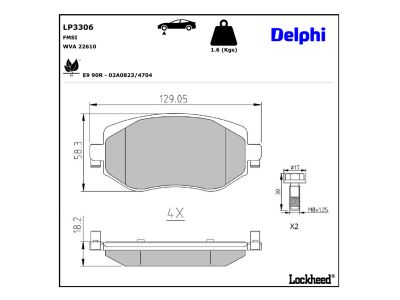 Juego de 4 pastillas de freno (Almohadilla de freno) DELPHI ref. LP3306