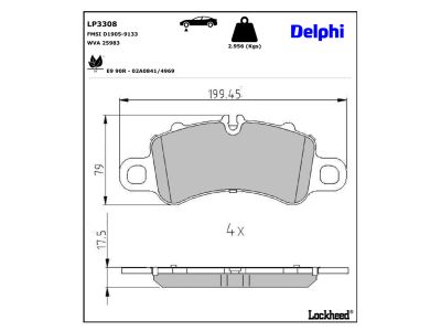 Juego de 4 pastillas de freno (Almohadilla de freno) DELPHI ref. LP3308