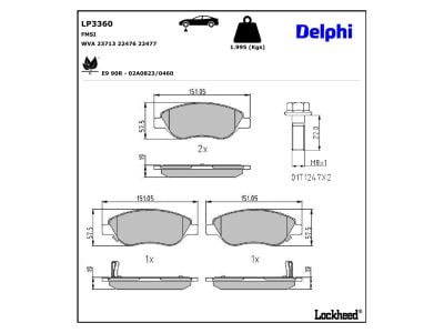 Jeu de 4 plaquettes de frein DELPHI ref. LP3360