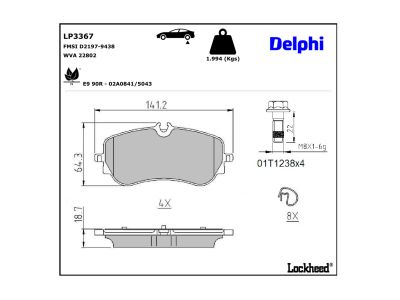 Jogo de 4 pastilhas de travão DELPHI ref. LP3367