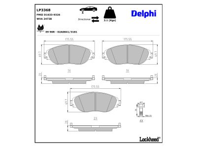 Jogo de 4 pastilhas de travão DELPHI LP3368
