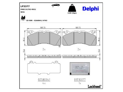Jeu de 4 plaquettes de frein DELPHI ref. LP3377