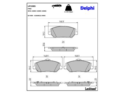 Jeu de 4 plaquettes de frein DELPHI ref. LP3385