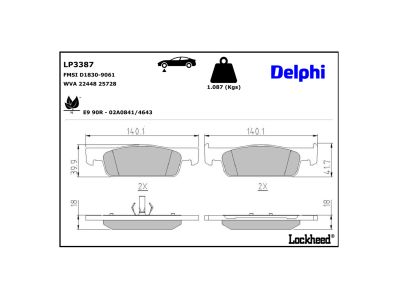 Juego de 4 pastillas de freno (Almohadilla de freno) DELPHI ref. LP3387