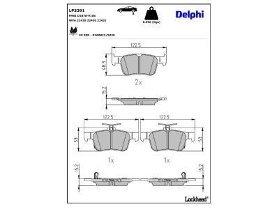 Juego de 4 pastillas de freno (Almohadilla de freno) DELPHI ref. LP3391