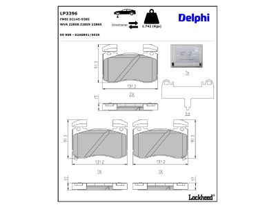 Jeu de 4 plaquettes de frein DELPHI ref. LP3396