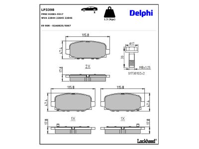Jeu de 4 plaquettes de frein DELPHI ref. LP3398