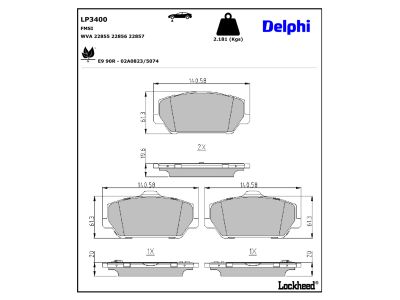 Juego de 4 pastillas de freno (Almohadilla de freno) DELPHI ref. LP3400