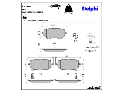 Jeu de 4 plaquettes de frein DELPHI ref. LP3402