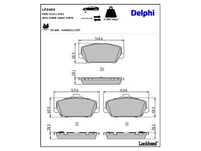 Juego de 4 pastillas de freno (Almohadilla de freno) DELPHI ref. LP3403
