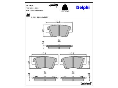 Jeu de 4 plaquettes de frein DELPHI LP3404