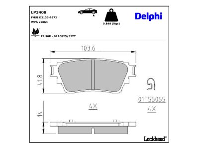 Jogo de 4 pastilhas de travão DELPHI ref. LP3408