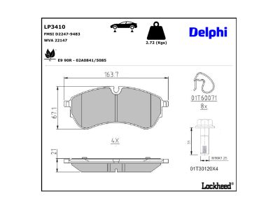 Juego de 4 pastillas de freno (Almohadilla de freno) DELPHI ref. LP3410