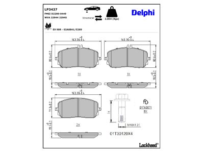 Jeu de 4 plaquettes de frein DELPHI ref. LP3437