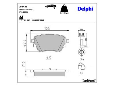 Jeu de 4 plaquettes de frein DELPHI ref. LP3438