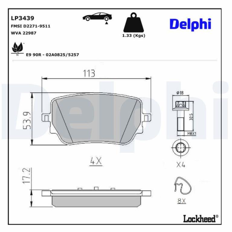 Juego de 4 pastillas de freno (Almohadilla de freno) DELPHI ref. LP3439