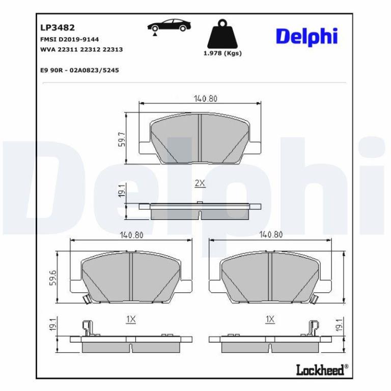 Juego de 4 pastillas de freno (Almohadilla de freno) DELPHI ref. LP3482