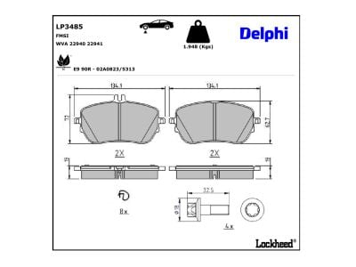 Juego de 4 pastillas de freno (Almohadilla de freno) DELPHI ref. LP3485