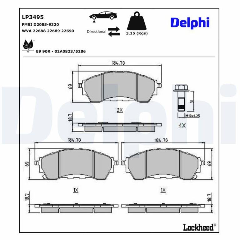 Jeu de 4 plaquettes de frein DELPHI LP3495