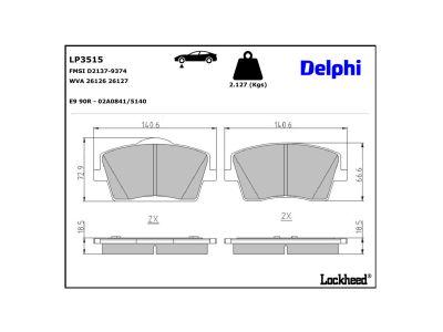 Jogo de 4 pastilhas de travão DELPHI ref. LP3515
