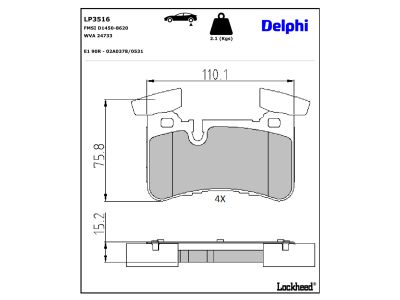 Jeu de 4 plaquettes de frein DELPHI ref. LP3516