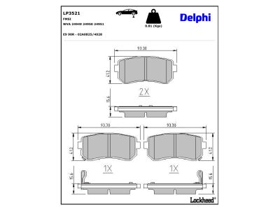 Juego de 4 pastillas de freno (Almohadilla de freno) DELPHI ref. LP3521
