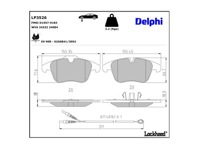 Juego de 4 pastillas de freno (Almohadilla de freno) DELPHI ref. LP3526