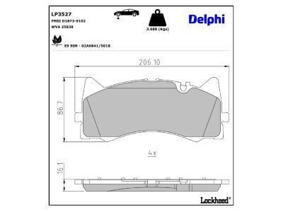 Juego de 4 pastillas de freno (Almohadilla de freno) DELPHI ref. LP3527