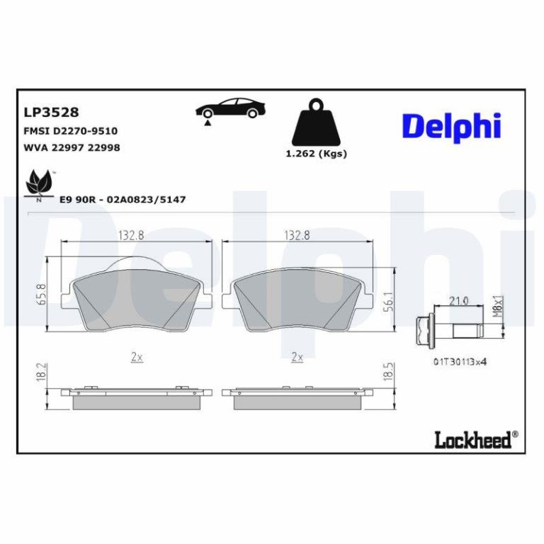 Jeu de 4 plaquettes de frein DELPHI LP3528