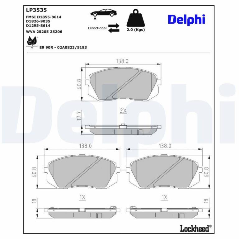 Juego de 4 pastillas de freno (Almohadilla de freno) DELPHI ref. LP3535