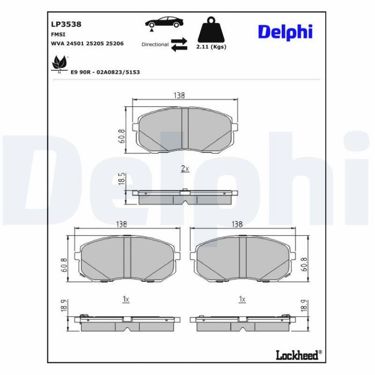 Juego de 4 pastillas de freno (Almohadilla de freno) DELPHI ref. LP3538