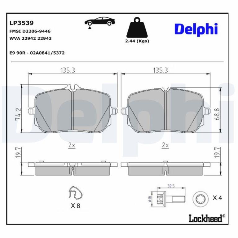 Jeu de 4 plaquettes de frein DELPHI ref. LP3539
