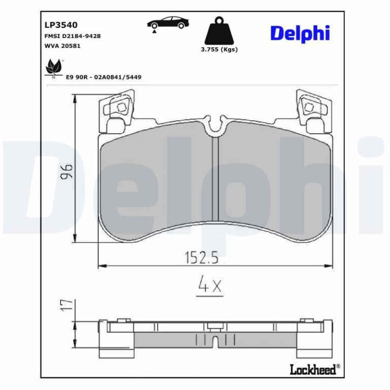 Juego de 4 pastillas de freno (Almohadilla de freno) DELPHI ref. LP3540