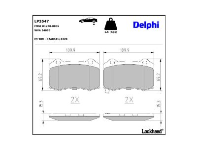 Jeu de 4 plaquettes de frein DELPHI ref. LP3547