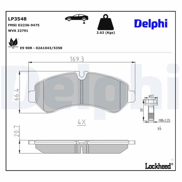 Juego de 4 pastillas de freno (Almohadilla de freno) DELPHI ref. LP3548