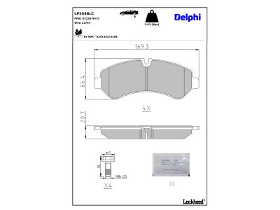 Jeu de 4 plaquettes de frein DELPHI LP3548LC