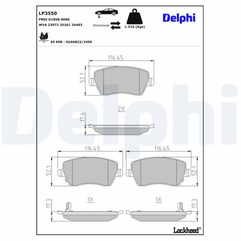Juego de 4 pastillas de freno (Almohadilla de freno) DELPHI ref. LP3550