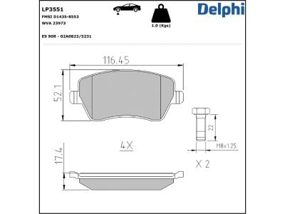 Jeu de 4 plaquettes de frein DELPHI ref. LP3551