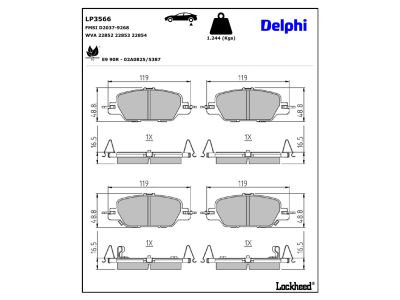 Jeu de 4 plaquettes de frein DELPHI ref. LP3566